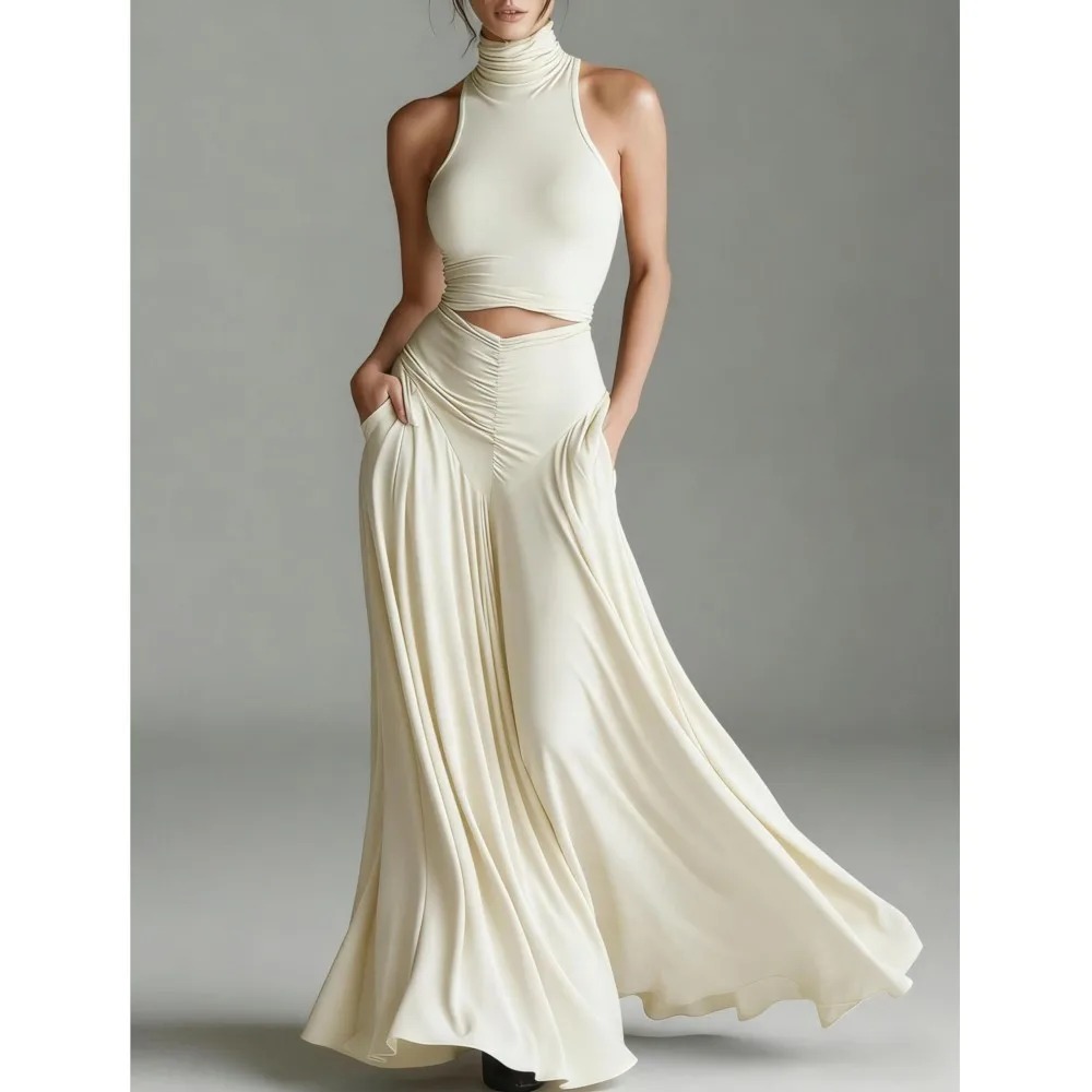 Women's Sexy High Neck Halter Maxi Dress 2 Piece Set Sleeveless Cut Out Waist Ruched Long Skirt Elegant Evening Party Gown Gray
Women's Sexy High Neck Halter Maxi Dress 2 Piece Set Sleeveless Cut Out Waist Ruched Long Skirt Elegant Evening Party Gown Gray