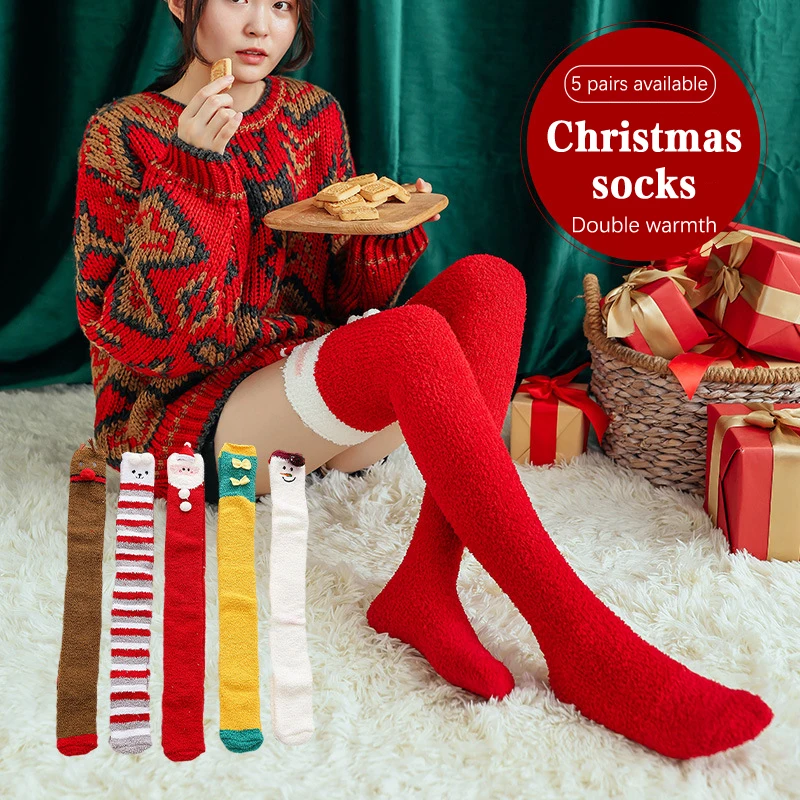 Women Bowknot Christmas Socks Coral Fleece Socks Ladies Cotton Knee Length Long Tube Holiday Festival Stripe Stockings
Women Bowknot Christmas Socks Coral Fleece Socks Ladies Cotton Knee Length Long Tube Holiday Festival Stripe Stockings