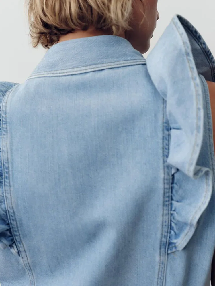 Новые летние женские джинсовые джинсы irt Ele с универсальным воротником и одной пуговицей, многослойные сарафаны 994255 
Новые летние женские джинсовые джинсы irt Ele с универсальным воротником и одной пуговицей, многослойные сарафаны 994255