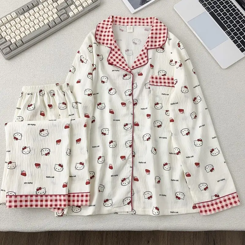 Sanrio Hello Kitty женские пижамные комплекты Cuteore с героями мультфильмов, весенне-осенняя одежда для сна, брюки с длинными рукавами, ночная рубашка, хлопковая домашняя одежда
Sanrio Hello Kitty женские пижамные комплекты Cuteore с героями мультфильмов, весенне-осенняя одежда для сна, брюки с длинными рукавами, ночная рубашка, хлопковая домашняя одежда