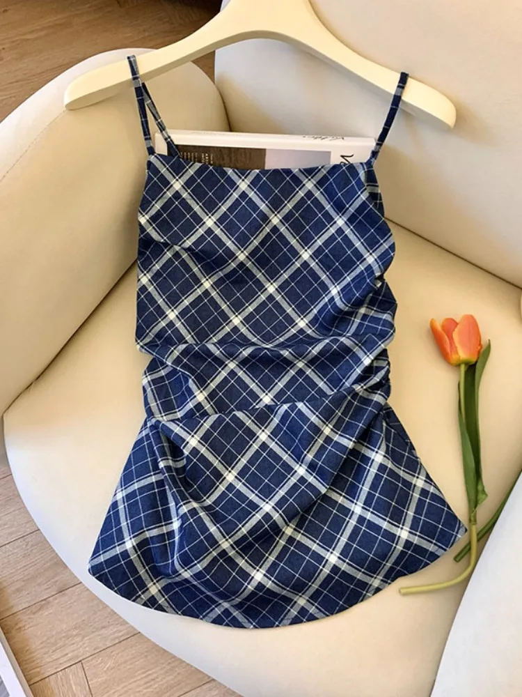 Blue Plaid Strap Vest Women's Summer Dopane Waist Cinching Super Slimming Svel Top Korean Design Sense Commute Sle
Blue Plaid Strap Vest Women's Summer Dopane Waist Cinching Super Slimming Svel Top Korean Design Sense Commute Sle