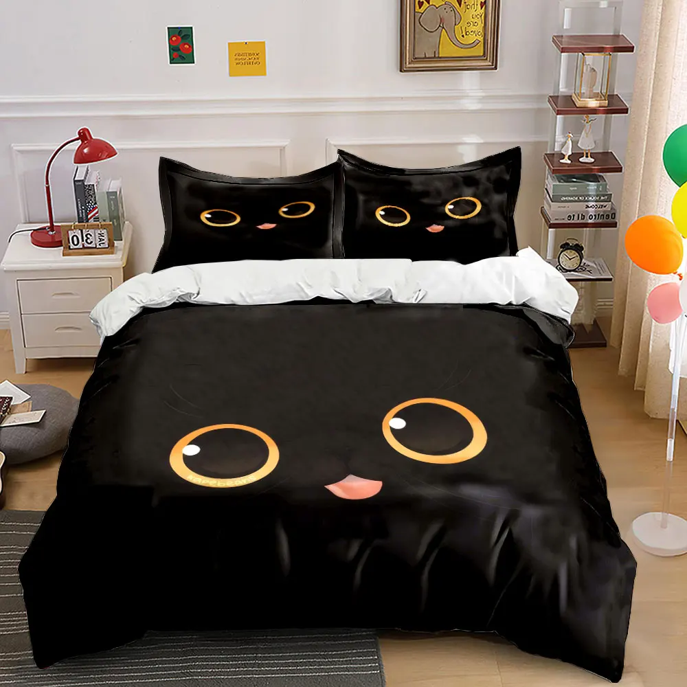3Pcs Black Cat Bedding Set, Cute Minimalist Cat Face Print Duvet Cover + 2 Pillowcases, Cat Lover Decor
3Pcs Black Cat Bedding Set, Cute Minimalist Cat Face Print Duvet Cover + 2 Pillowcases, Cat Lover Decor
