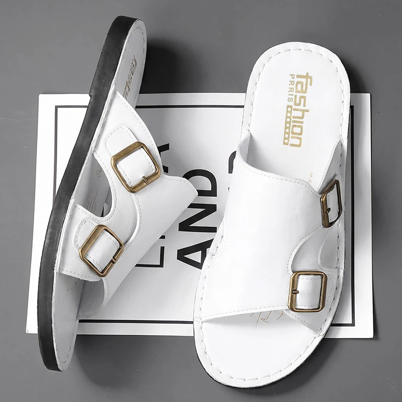 Men Adjustable Double Buckle Leather Slide Sandals Open Toe Flat Slippers Male Non Slip Rubber Sole Summer Casual Beach Shoes
Men Adjustable Double Buckle Leather Slide Sandals Open Toe Flat Slippers Male Non Slip Rubber Sole Summer Casual Beach Shoes