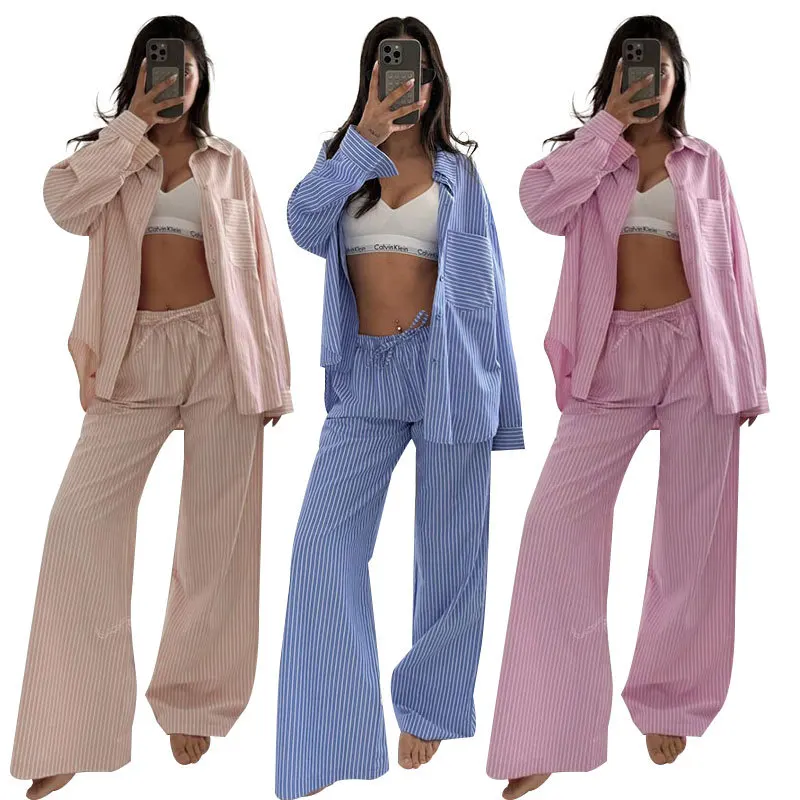 Summer New Products European and American Fashion Stripes Casual Women Long Sleeves Trousers Loose Suit 
Summer New Products European and American Fashion Stripes Casual Women Long Sleeves Trousers Loose Suit