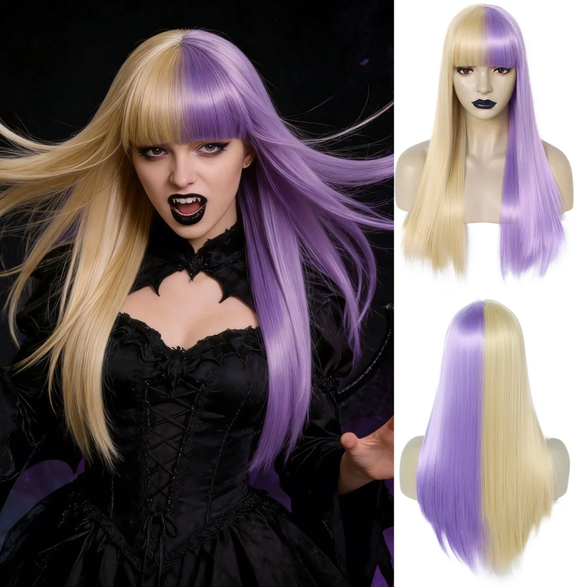  Long Straight Synthetic Anime Cosplay Wig Blonde and Purple with Bangs Heat Resistant Fiber, Natural Looking for Women,Party
Long Straight Synthetic Anime Cosplay Wig Blonde and Purple with Bangs Heat Resistant Fiber, Natural Looking for Women,Party