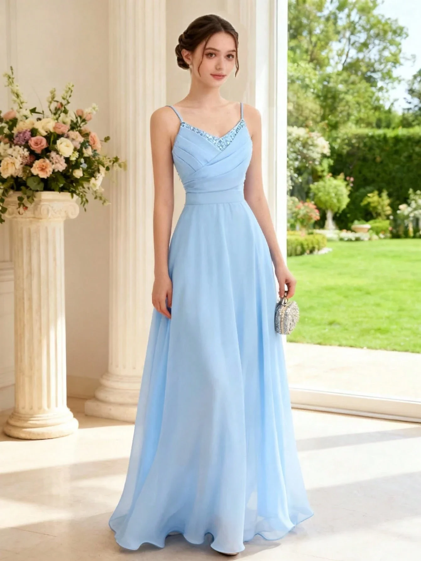 Light Blue A-Line Evening Dress With Sequined V-Neck Sleeveless Formal Gown For Women
Light Blue A-Line Evening Dress With Sequined V-Neck Sleeveless Formal Gown For Women
