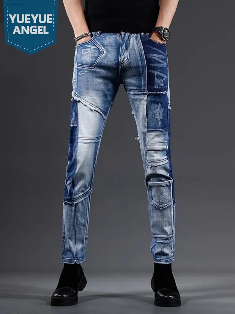 Vintage Spliced Mens Jeans Zipper Personality Casual Trousers Washed Light Blue Slim Fit Denim Pants Spring Summer Pencil Pants
Vintage Spliced Mens Jeans Zipper Personality Casual Trousers Washed Light Blue Slim Fit Denim Pants Spring Summer Pencil Pants
