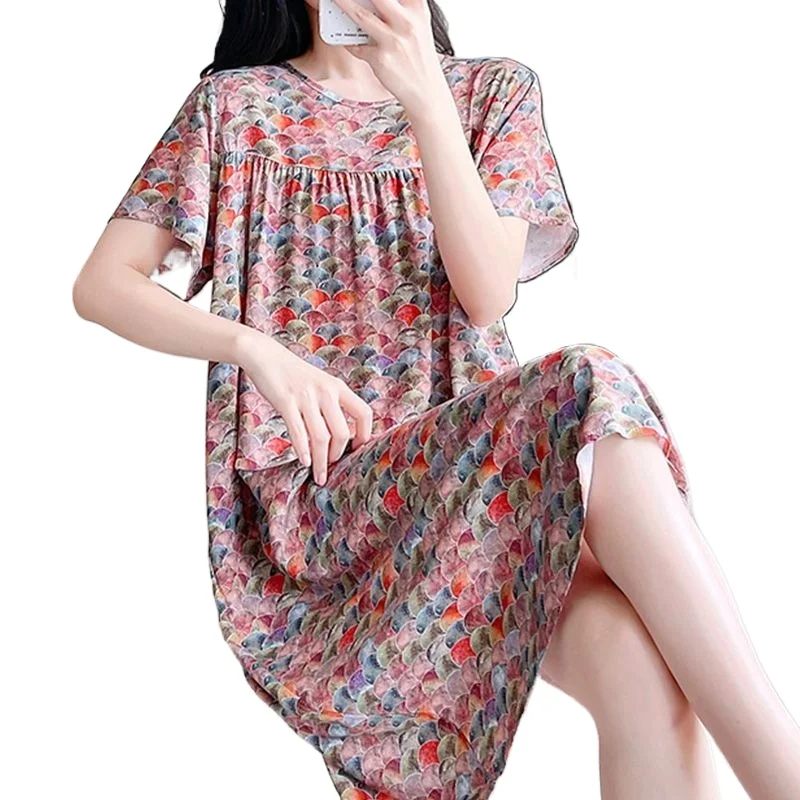 Summer Nightgown Women's Short-sleeved Cotton and Silk Large Size Loose and Cute Pajamas Women's Rayon Loungewear Pajamas Skirt
Summer Nightgown Women's Short-sleeved Cotton and Silk Large Size Loose and Cute Pajamas Women's Rayon Loungewear Pajamas Skirt