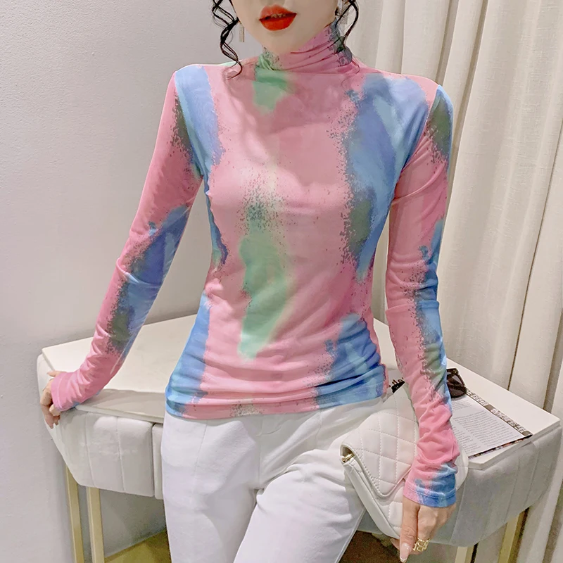 2023 New Fall Winter European Clothes Mesh T-Shirt Fashion Sexy Turtleneck Print Tie-dye Women Tops Long Sleeve Hot Tees 39112
2023 New Fall Winter European Clothes Mesh T-Shirt Fashion Sexy Turtleneck Print Tie-dye Women Tops Long Sleeve Hot Tees 39112
