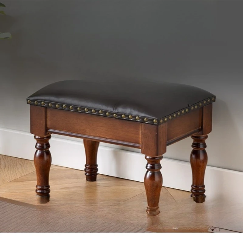 Solid wood coffee table stool household living room sofa leather low door shoe change European retro small stool
Solid wood coffee table stool household living room sofa leather low door shoe change European retro small stool
