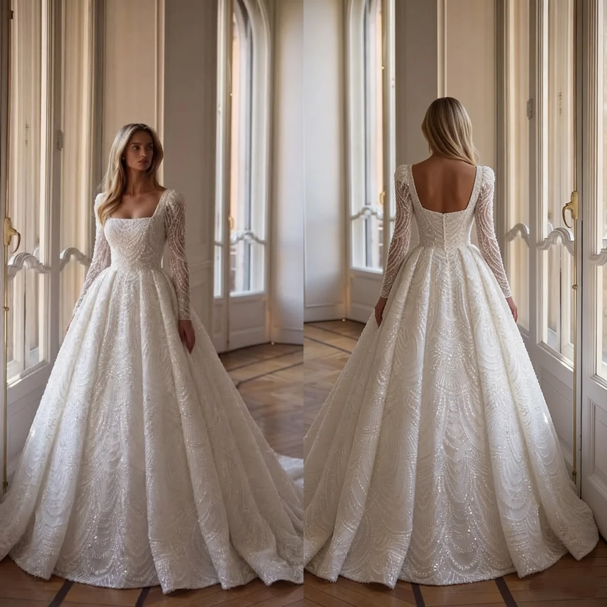 Custom Luxury Square Neck Long Sleeve Beaded Ball Gown Wedding Dress 2026 Cathedral Train Bridal Gown Plus Size Vestido De Novia
Custom Luxury Square Neck Long Sleeve Beaded Ball Gown Wedding Dress 2026 Cathedral Train Bridal Gown Plus Size Vestido De Novia