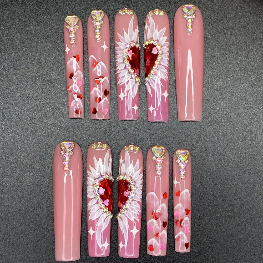 Luxurious Glossy Heart Extra Long False Nails 10PCS 55MM INS Hand Paint Manicure Durable Reusable Handmade Press on Nails
Luxurious Glossy Heart Extra Long False Nails 10PCS 55MM INS Hand Paint Manicure Durable Reusable Handmade Press on Nails