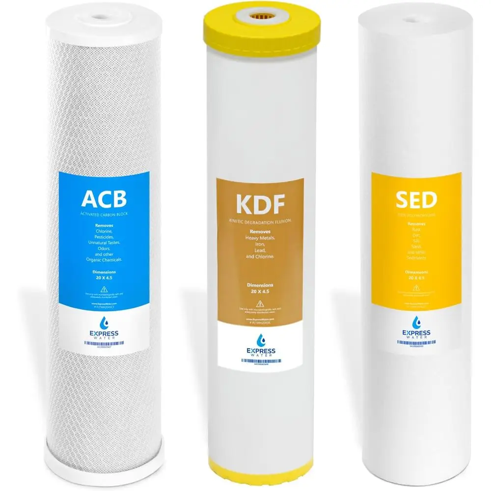 3-Stage Replacement Water Filter Kit - Sediment, Carbon Block, High-Capacity Cartridges - 5 Micron, 4.5x20 inches
3-Stage Replacement Water Filter Kit - Sediment, Carbon Block, High-Capacity Cartridges - 5 Micron, 4.5x20 inches