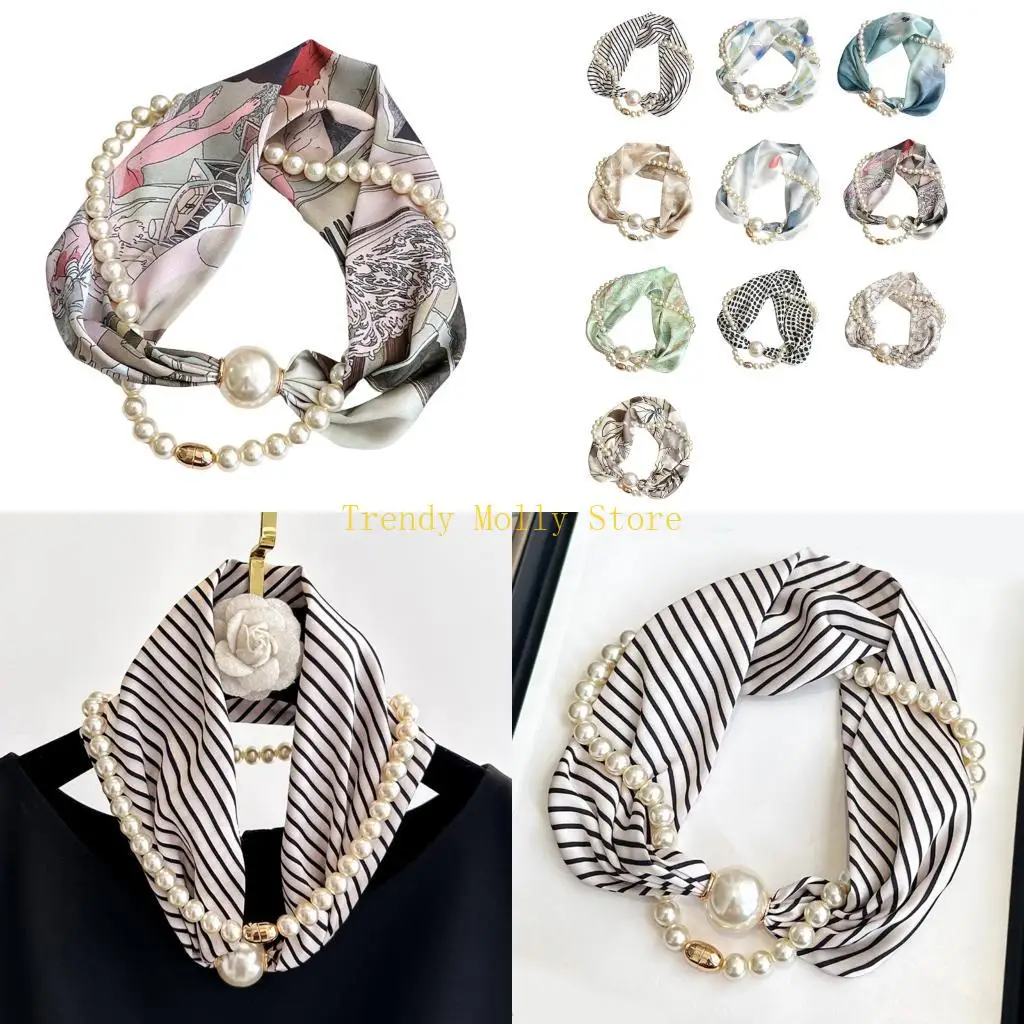 N5KB Luxurious Pearls Decorated Scarf Easy Closure Women's Fashion Silk Scarf Necklace Comfortable Buckles
N5KB Luxurious Pearls Decorated Scarf Easy Closure Women's Fashion Silk Scarf Necklace Comfortable Buckles