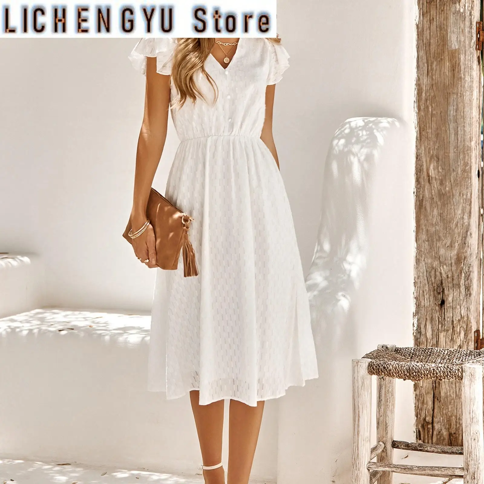 Elegant Outfits Summer Dresses For Women Solid Short Sleeve Flutter Sleeve V Neck Buttoned Dress Formal Occasion Dresses
Elegant Outfits Summer Dresses For Women Solid Short Sleeve Flutter Sleeve V Neck Buttoned Dress Formal Occasion Dresses