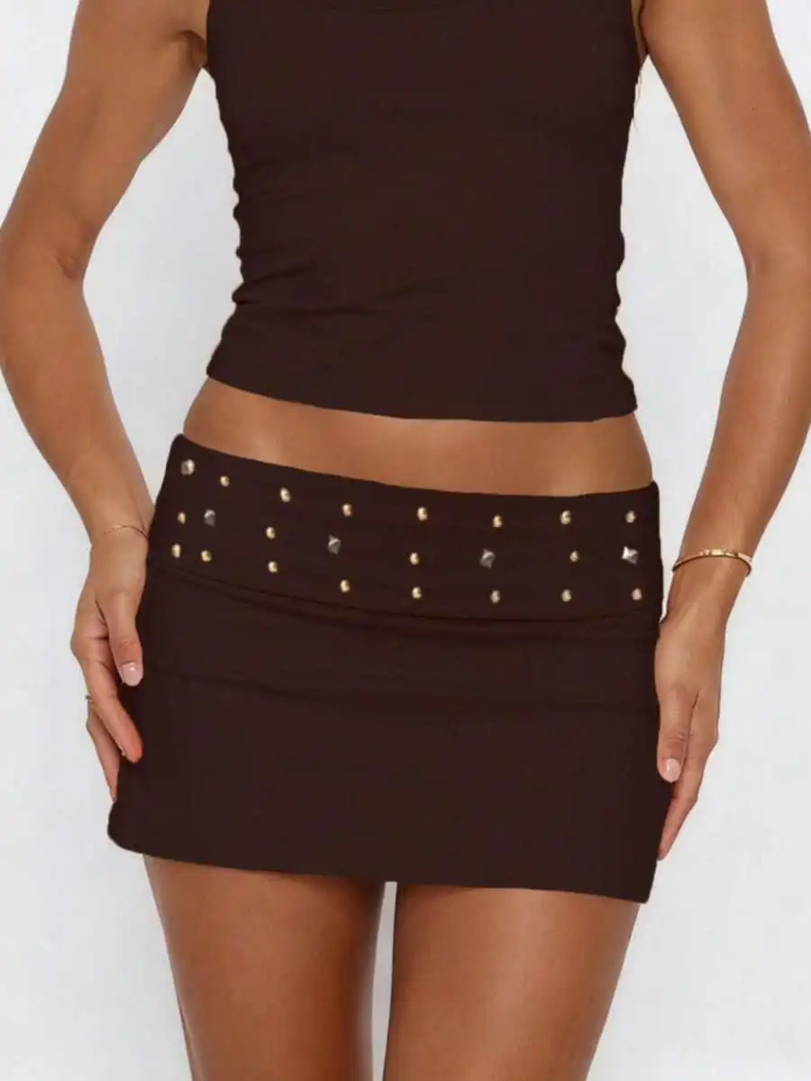 Studded Bodycon Mini Skirt For Women Fold Over Waist Low Rise Stretchy Micro Skirt Summer Slim Fit Streetwear
Studded Bodycon Mini Skirt For Women Fold Over Waist Low Rise Stretchy Micro Skirt Summer Slim Fit Streetwear