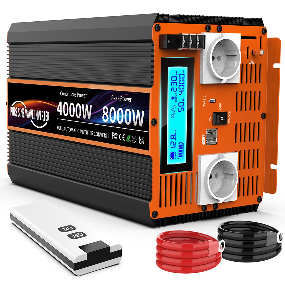 Inverter 12v 220v Pure sine Wave inverter 4000W/8000/1200/2400/ dc 12v LED display is suitable for ac 220v solar converter car
Inverter 12v 220v Pure sine Wave inverter 4000W/8000/1200/2400/ dc 12v LED display is suitable for ac 220v solar converter car