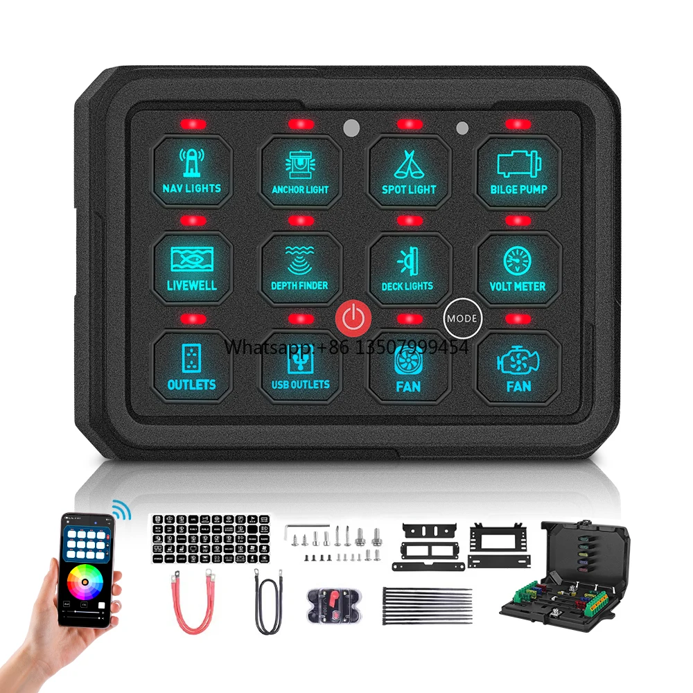 ODM Waterproof 12 Gang Rocker Racing Car Switch Panel 12V RGB Flashing Lights Free Customization Switch Panel for Car