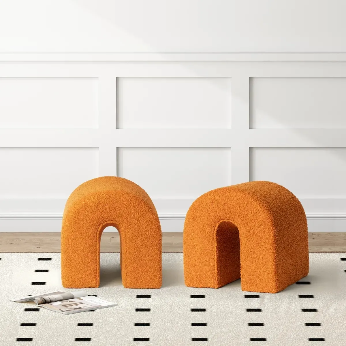 Modern Unique N-shaped Orange Teddy Fabric Dressing Stool
Modern Unique N-shaped Orange Teddy Fabric Dressing Stool