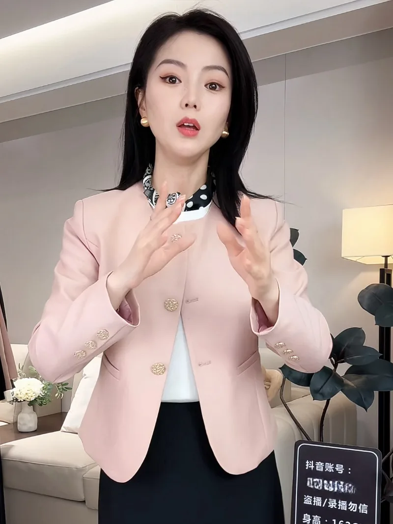 Spring fragrant women's coat collarless 2026 new suit small young temperament short top suit Blazer
Spring fragrant women's coat collarless 2026 new suit small young temperament short top suit Blazer