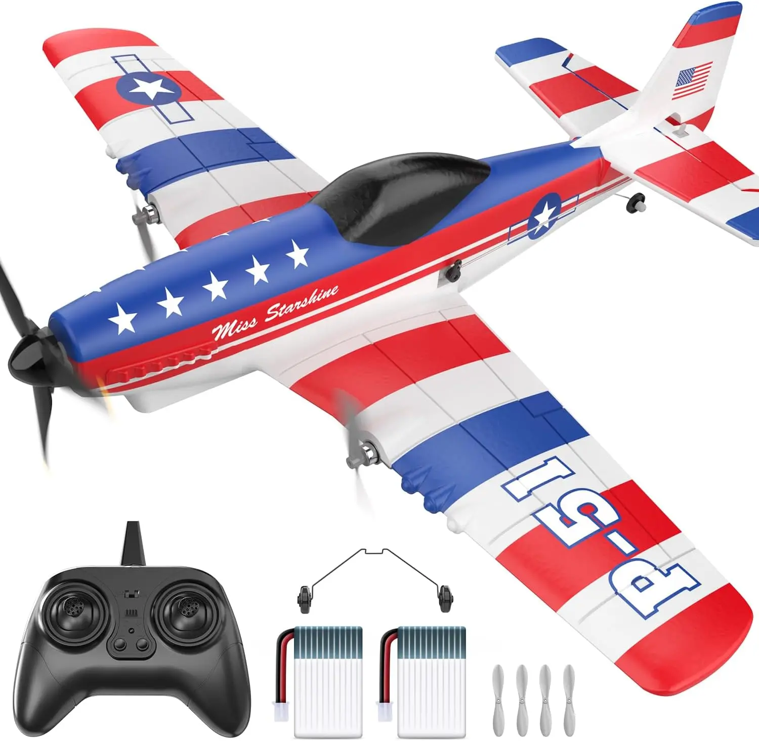 3 Channel Remote Control P-51D Mustang Fighter Plane, 2.4GHz 6-Axis Gyro Stabilizer RTF Glider Aircraft with 2 Batteries, Easy to Fly for Adults, Kids, Beginners, Boys
3 Channel Remote Control P-51D Mustang Fighter Plane, 2.4GHz 6-Axis Gyro Stabilizer RTF Glider Aircraft with 2 Batteries, Easy to Fly for Adults, Kids, Beginners, Boys