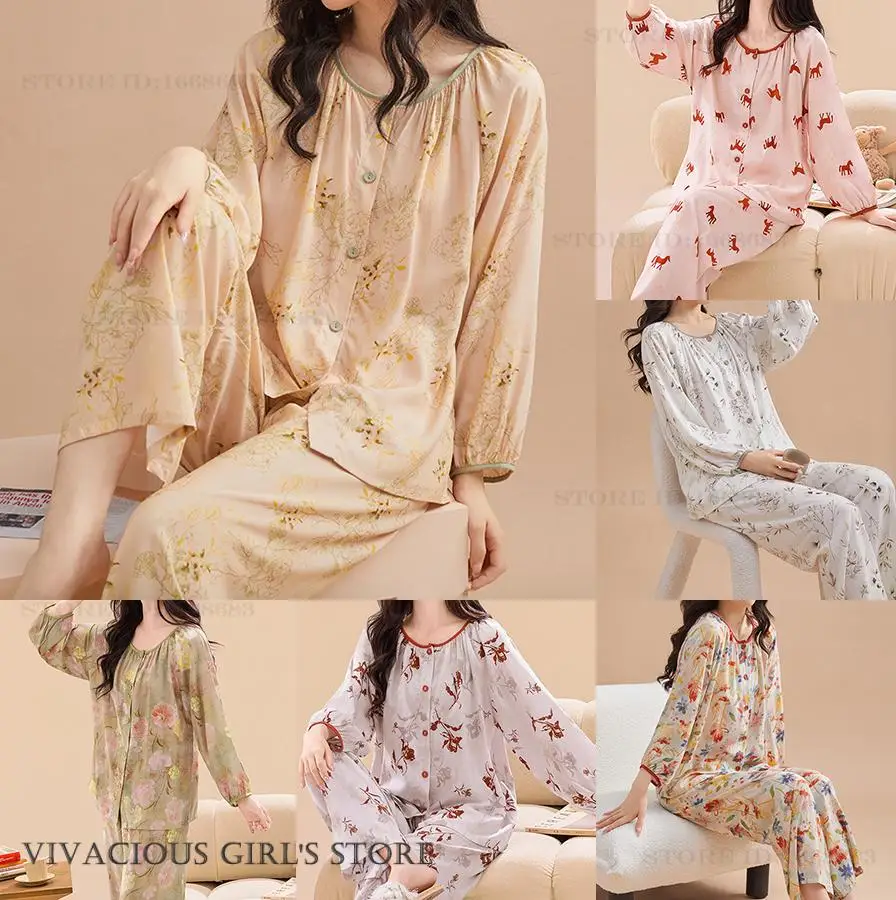 Spring Summer New Female Pajamas Womens Matching Sets Loungewear Print Flower Vestidos Sleepwear Pijamas Suit Loose Homewear
Spring Summer New Female Pajamas Womens Matching Sets Loungewear Print Flower Vestidos Sleepwear Pijamas Suit Loose Homewear