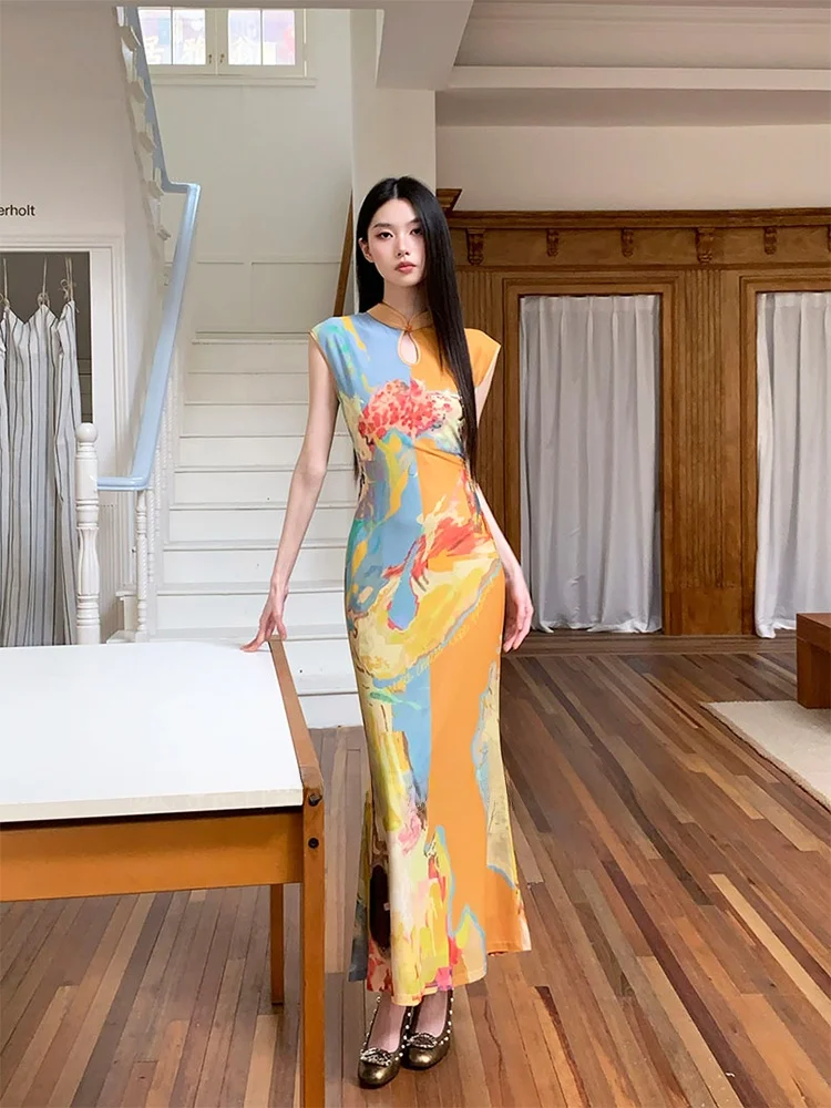 New Chinese Style Orange Blue Print Sleeveless Improved Dress Women's Two-Way Mesh Vest Wrap around Fish Tail Long ...
New Chinese Style Orange Blue Print Sleeveless Improved Dress Women's Two-Way Mesh Vest Wrap around Fish Tail Long ...
