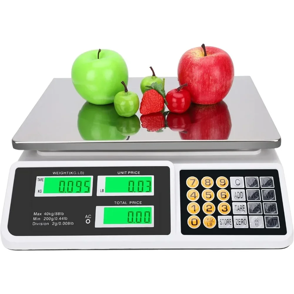 Digital Commercial Price Scale 88lb/40kg Price Computing Scale,for Farmers Market, Retail Outlets, Meat Shop, DeliKitchen Scales
Digital Commercial Price Scale 88lb/40kg Price Computing Scale,for Farmers Market, Retail Outlets, Meat Shop, DeliKitchen Scales