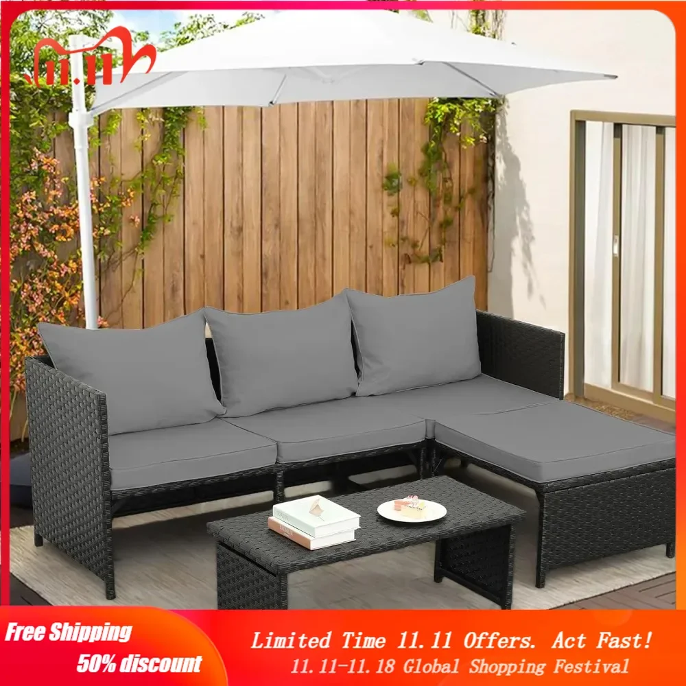3-Piece Outdoor PE Rattan Furniture Set Patio Black Wicker Conversation Loveseat Sofa Sectional Couch Gray Cushion
3-Piece Outdoor PE Rattan Furniture Set Patio Black Wicker Conversation Loveseat Sofa Sectional Couch Gray Cushion