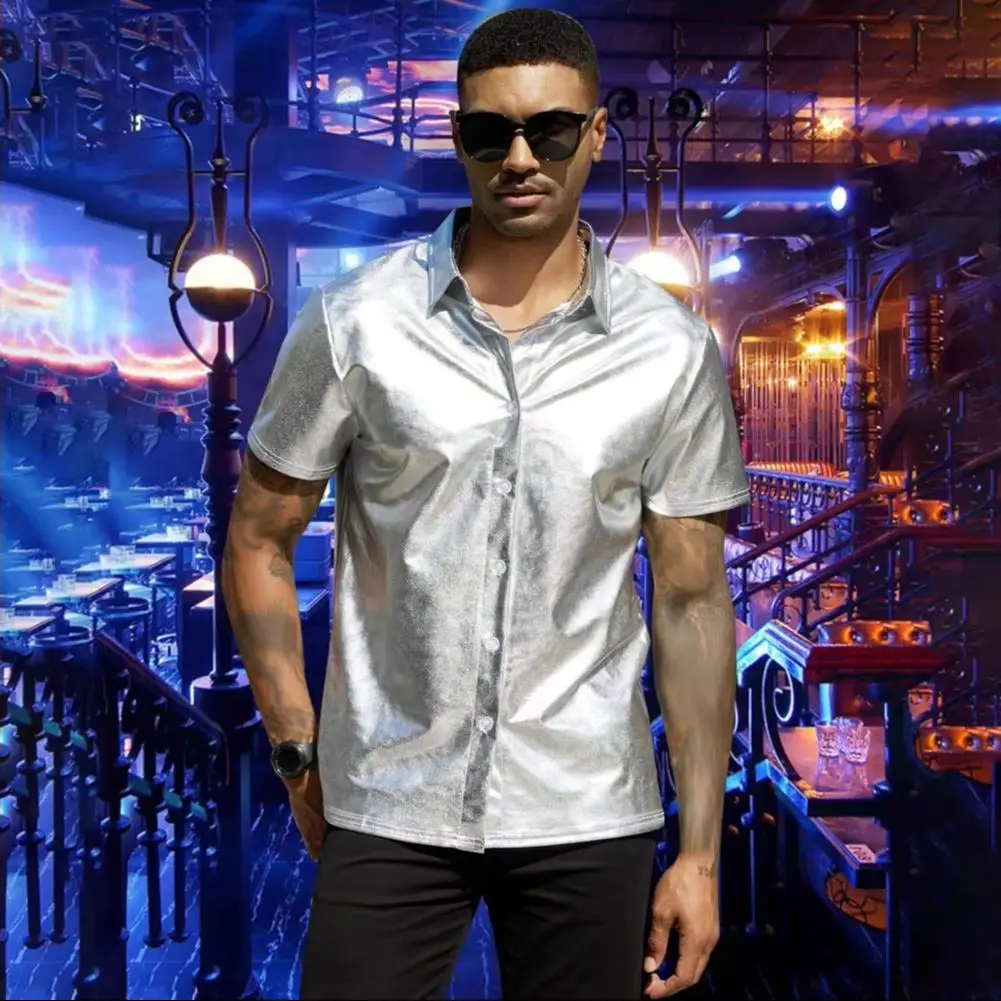 Летняя мужская рубашка M-2XL с глянцевой поверхностью и отложным воротником, однобортная, с короткими рукавами, вечерние, для ночного клуба, танцев, уличная одежда, топ
Летняя мужская рубашка M-2XL с глянцевой поверхностью и отложным воротником, однобортная, с короткими рукавами, вечерние, для ночного клуба, танцев, уличная одежда, топ