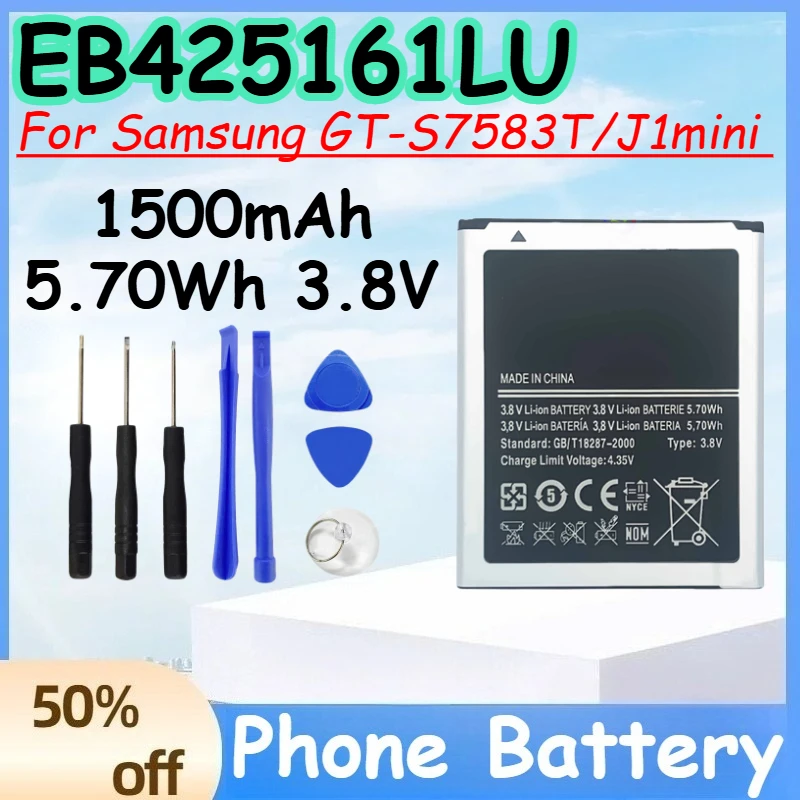 EB425161LU 1500mAh 5.70Wh 3.8V Battery for Samsung GT-S7583T/J1mini Replace Mobile Phone Battery+Free Tools
EB425161LU 1500mAh 5.70Wh 3.8V Battery for Samsung GT-S7583T/J1mini Replace Mobile Phone Battery+Free Tools