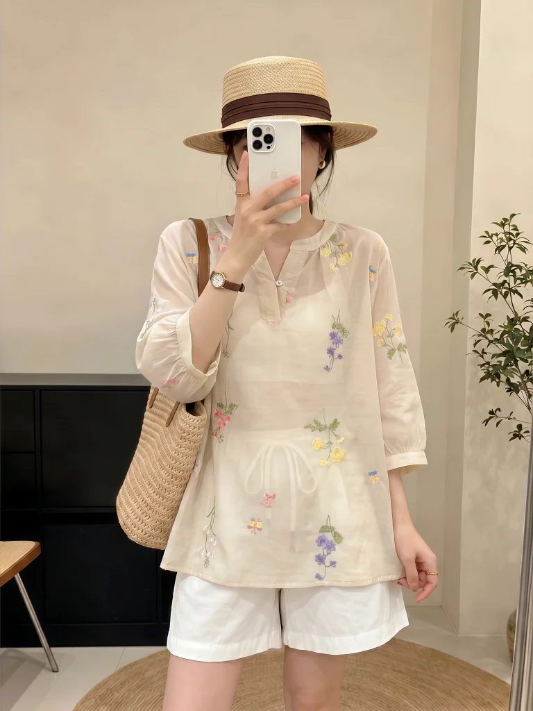 Elegant Embroidered Thin Floral Women's Shirt Shoulder Length Sleeve V-Neck Top Breathable Comfortable Korean Style Casual Wear
Elegant Embroidered Thin Floral Women's Shirt Shoulder Length Sleeve V-Neck Top Breathable Comfortable Korean Style Casual Wear