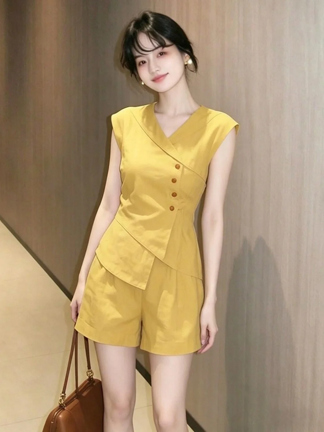 Summer Yellow Cheeky Women's Vest Set High Waist Short Pants V-neck Cotton Short Coat High Waist Slim Fit Fashionable Korean ...
Summer Yellow Cheeky Women's Vest Set High Waist Short Pants V-neck Cotton Short Coat High Waist Slim Fit Fashionable Korean ...