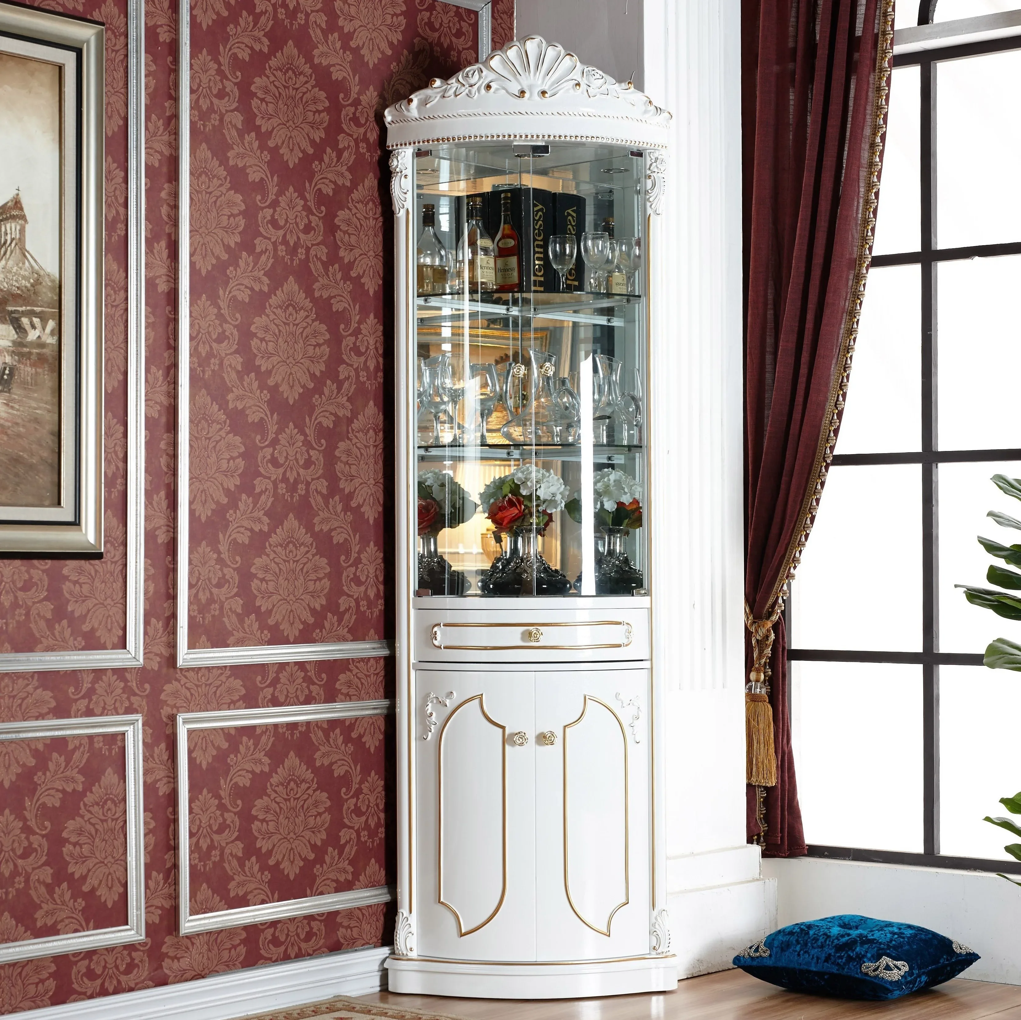 *FG44European living room corner corner wine cabinet rack dining side white solid wood triangular cabinet
*FG44European living room corner corner wine cabinet rack dining side white solid wood triangular cabinet