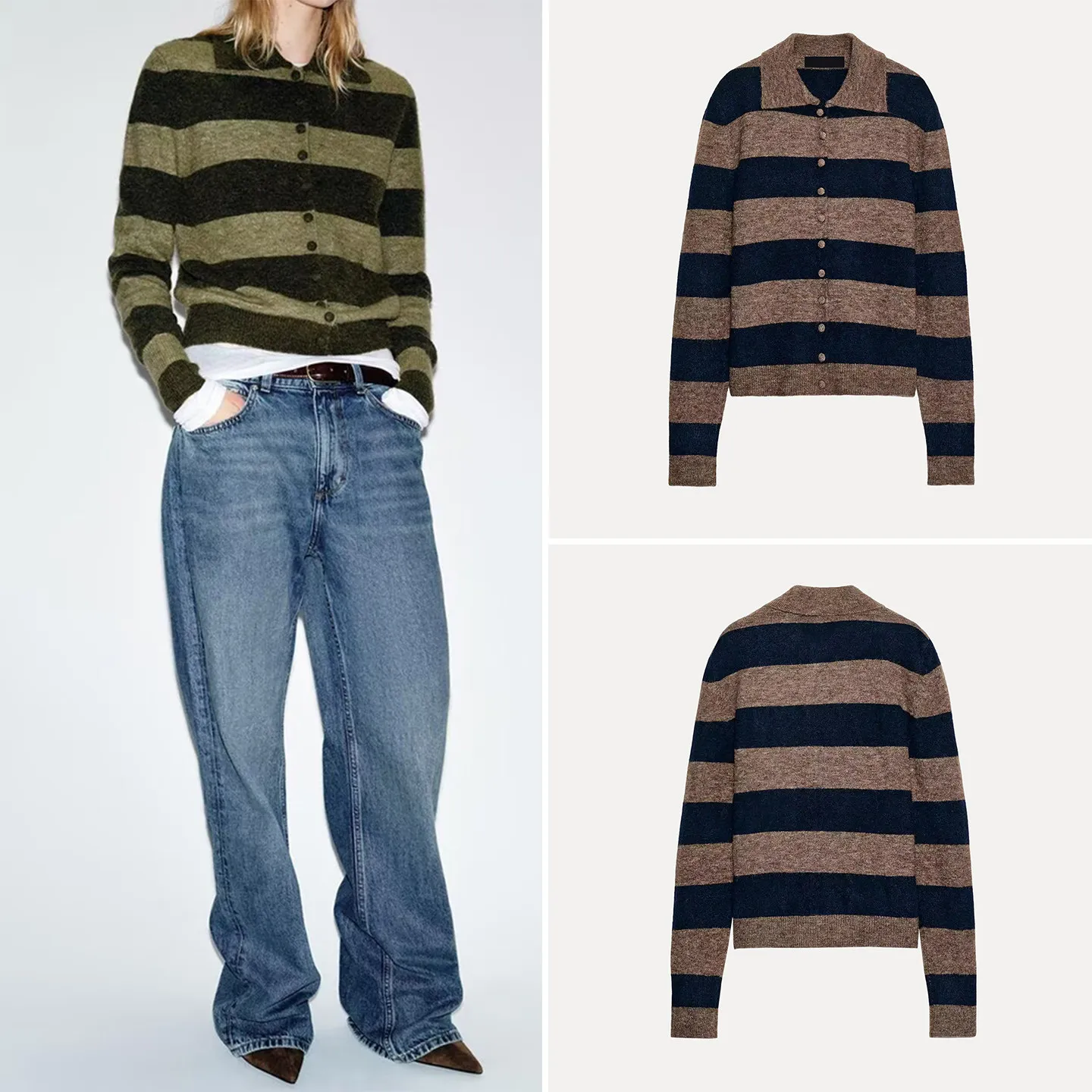 Модный полосатый вязаный жакет для женщин: повседневный, универсальный, весна 2026, элегантный, простой дизайн, длинный рукав, с воротником
Модный полосатый вязаный жакет для женщин: повседневный, универсальный, весна 2026, элегантный, простой дизайн, длинный рукав, с воротником