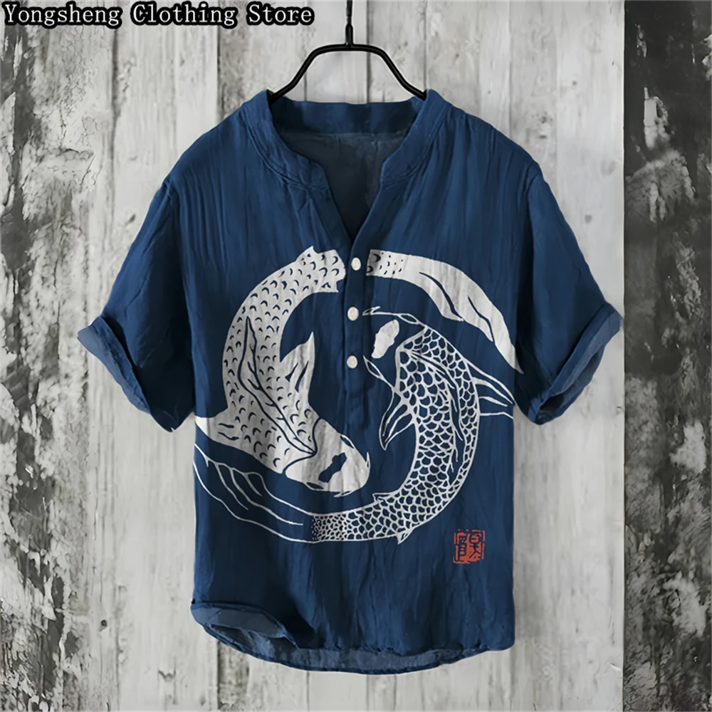 Summer men's short-sleeved POLO shirt linen printed shirt European and American popular element printed large size shirt S-5XL
Summer men's short-sleeved POLO shirt linen printed shirt European and American popular element printed large size shirt S-5XL