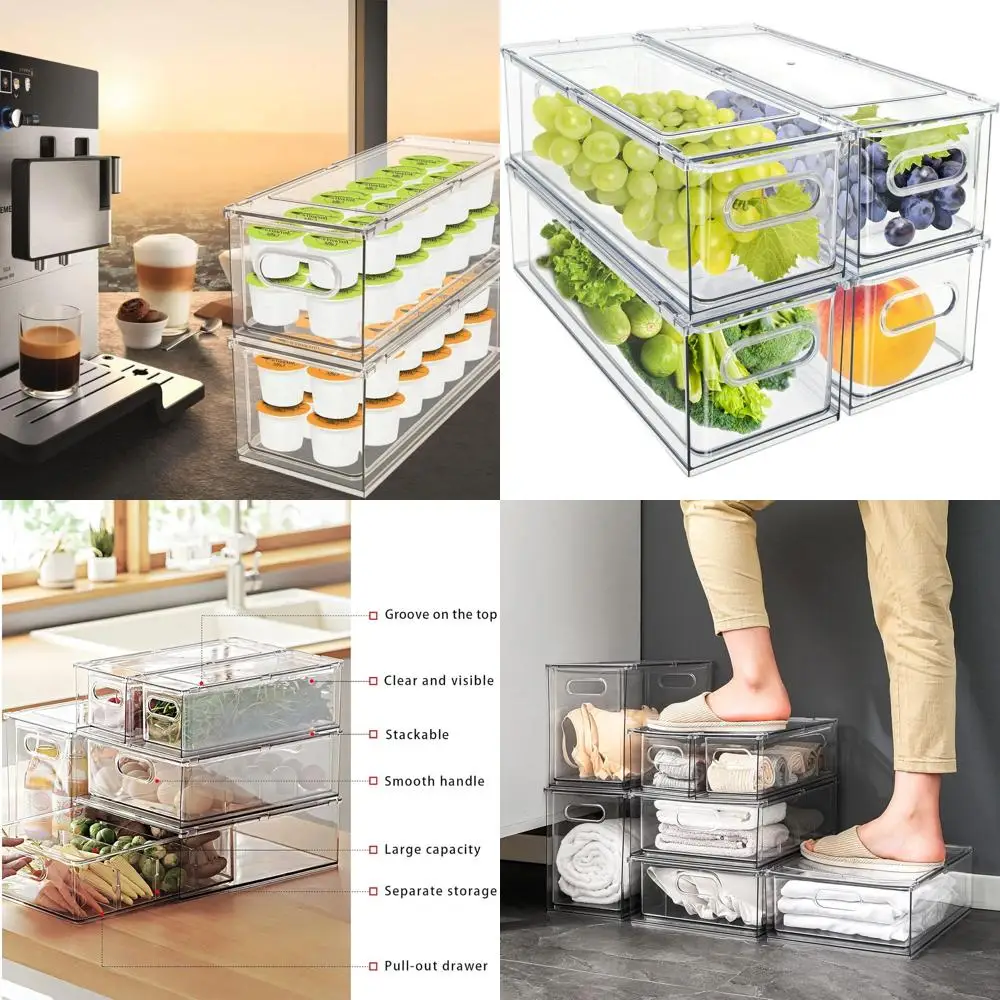 Складные прозрачные пластиковые контейнеры с ручками для холодильника, кладовой, кухни и хранения одежды (4 шт.)
Складные прозрачные пластиковые контейнеры с ручками для холодильника, кладовой, кухни и хранения одежды (4 шт.)
