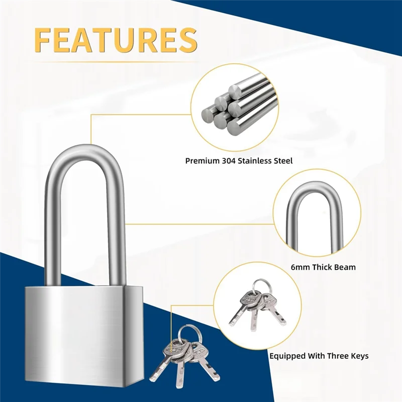 TKOH-Padlock With 1.5" Long Shackle, 2 Sets 5 Inch Stainless Steel Padlock Hasp Latch Locks, Door Lock Latch Silver
TKOH-Padlock With 1.5" Long Shackle, 2 Sets 5 Inch Stainless Steel Padlock Hasp Latch Locks, Door Lock Latch Silver