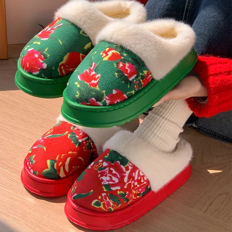 Retro Floral Platform Slippers Women's Plush Lined Warm Indoor Slippers Non-Slip Thick Sole House Shoes
Retro Floral Platform Slippers Women's Plush Lined Warm Indoor Slippers Non-Slip Thick Sole House Shoes