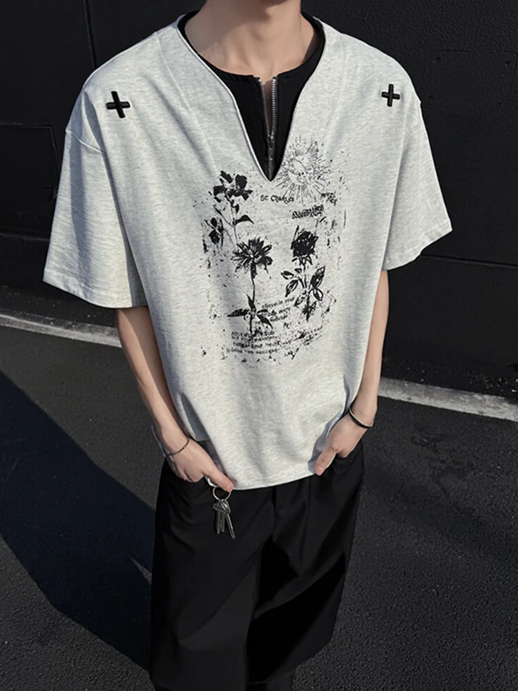 Мужская летняя футболка с V-образным вырезом и цветочным принтом, дышащая, с молнией на плече, в стиле High Street
Мужская летняя футболка с V-образным вырезом и цветочным принтом, дышащая, с молнией на плече, в стиле High Street