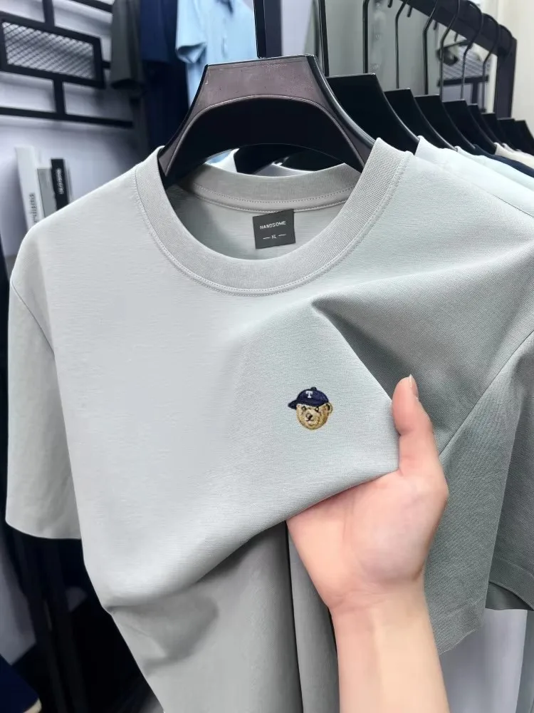 High end brand fashion men short sleeve T-shirt summer ice silk cotton breathable exquisite embroidery new trend round neck top
High end brand fashion men short sleeve T-shirt summer ice silk cotton breathable exquisite embroidery new trend round neck top