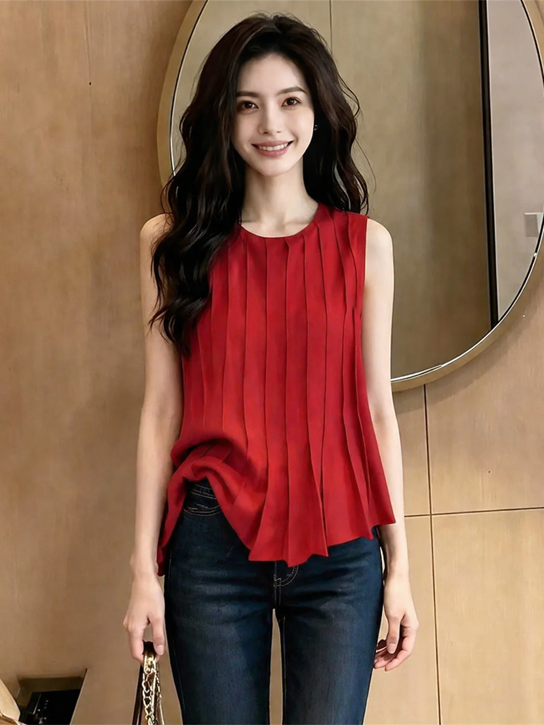 Summer 2026 Casual Pure Color Sleeveless Vest Fashionable Design Pleated Top Light Maturity Style Korean Version Straight Cut
Summer 2026 Casual Pure Color Sleeveless Vest Fashionable Design Pleated Top Light Maturity Style Korean Version Straight Cut