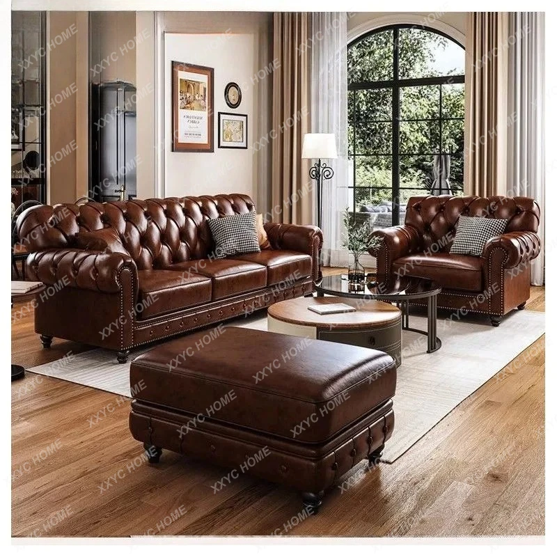 M retro oil wax leather sofa straight row antique brown sofa
M retro oil wax leather sofa straight row antique brown sofa