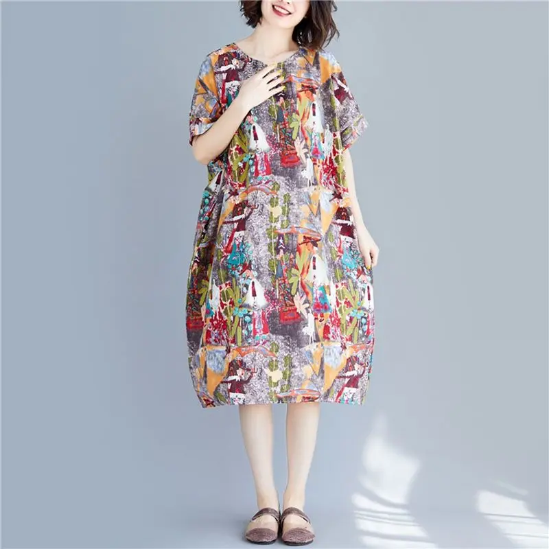 2023 Summer Casual Folk Printed A-Line Loose Midi Dress Vintage Women's Clothing Round Neck Stylish Short Sleeve Spliced Dresses
2023 Summer Casual Folk Printed A-Line Loose Midi Dress Vintage Women's Clothing Round Neck Stylish Short Sleeve Spliced Dresses