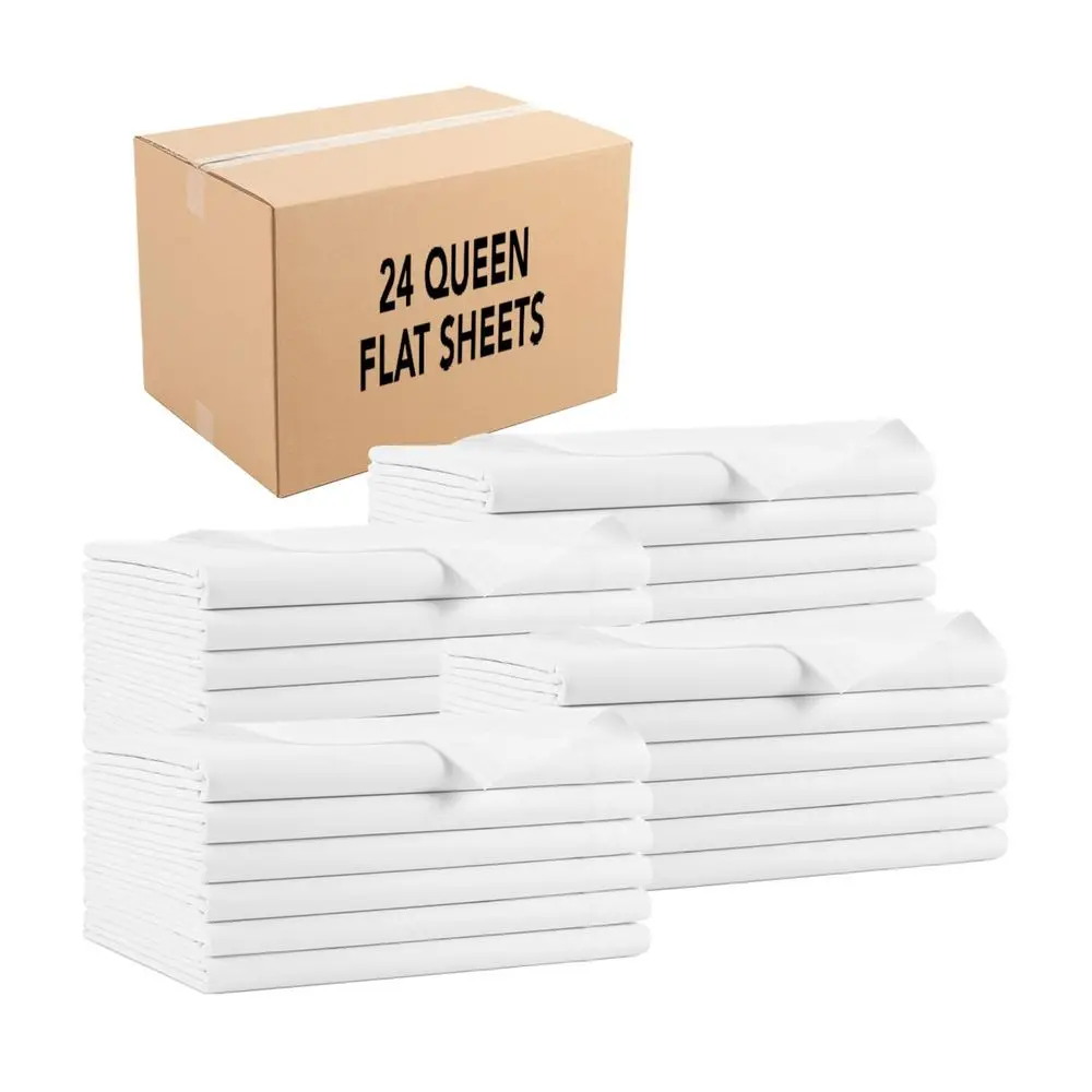 Bulk Queen Flat Bed Sheets Case of 24 Soft Hypoallergenic Cotton Blend Top Sheet Only, Hotel Collection Bedding for Hosts, Reso
Bulk Queen Flat Bed Sheets Case of 24 Soft Hypoallergenic Cotton Blend Top Sheet Only, Hotel Collection Bedding for Hosts, Reso