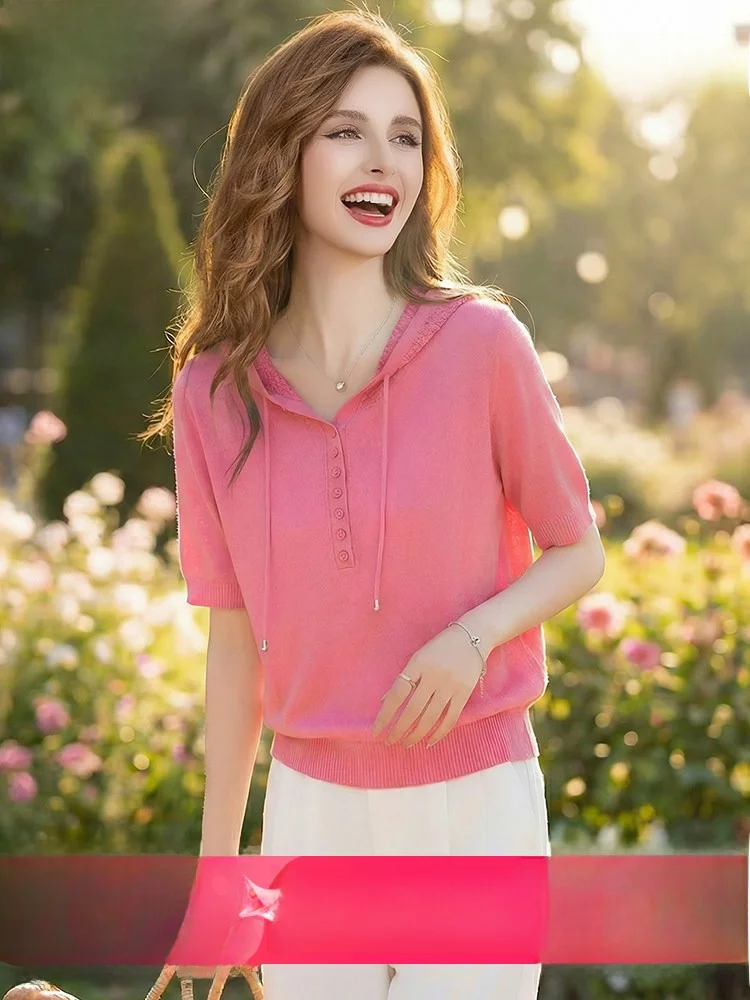 Philomie Laisers Short Sleeve Knitted Hat Women's T-Shirt Overhead Fashionable Age-Defying Summer Versatile Ladies Top
Philomie Laisers Short Sleeve Knitted Hat Women's T-Shirt Overhead Fashionable Age-Defying Summer Versatile Ladies Top