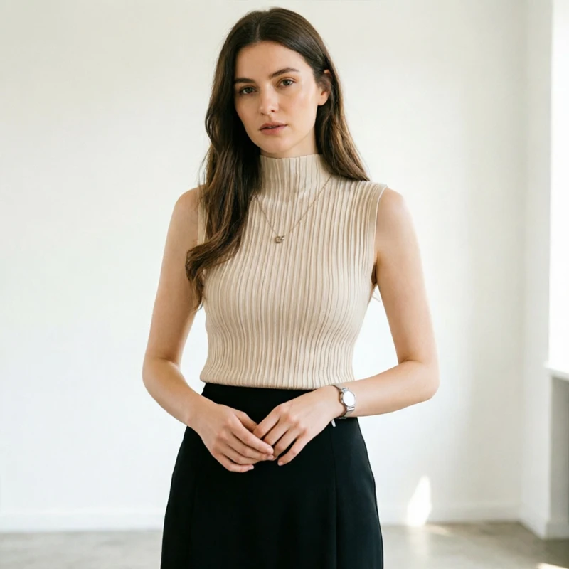 Summer Thin Women's Knitwear Sleeveless Ribbed Knit Top Mock Neck Fitted Tank Casual Solid Color Vest Spring Layering Basic
Summer Thin Women's Knitwear Sleeveless Ribbed Knit Top Mock Neck Fitted Tank Casual Solid Color Vest Spring Layering Basic