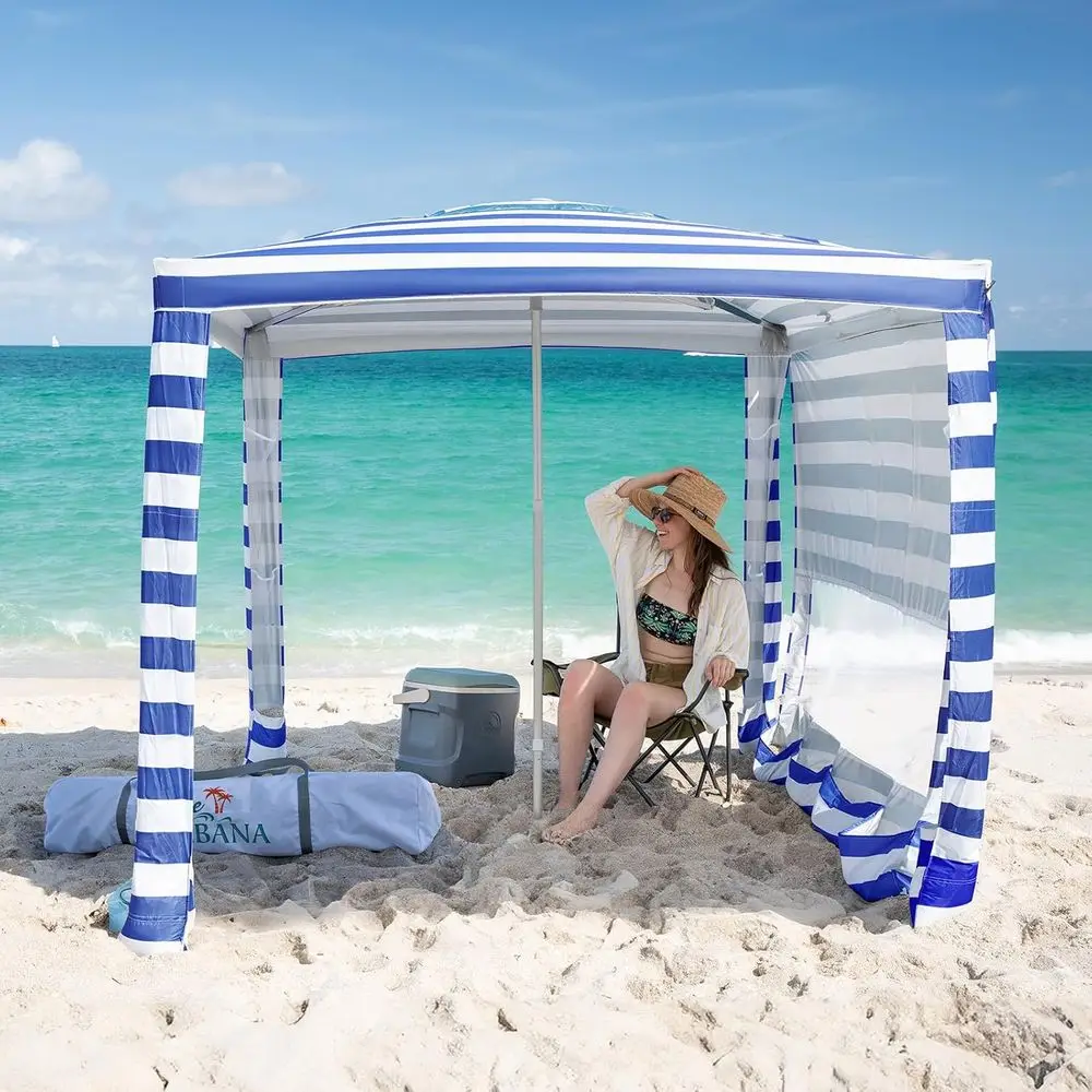 6.5ft x 6.5ft UV50+ Beach Cabana Tent with Sidewalls and Extras, Navy Blue
6.5ft x 6.5ft UV50+ Beach Cabana Tent with Sidewalls and Extras, Navy Blue