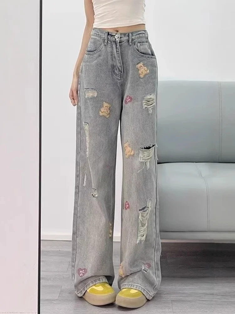 American High Street Style Embroidered Hole Denim Pants Women plus Size Design Loose Slim Wide Leg Straight Long Trousers
American High Street Style Embroidered Hole Denim Pants Women plus Size Design Loose Slim Wide Leg Straight Long Trousers
