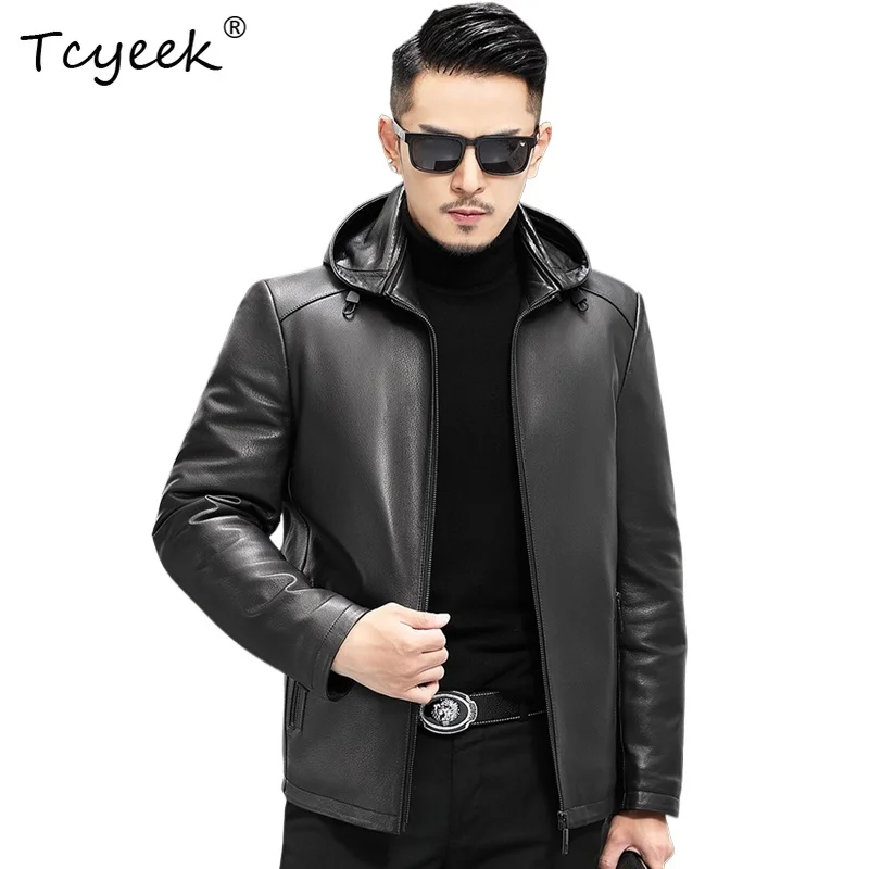 Tcyeek Натуральная кожаная куртка со съемной подкладкой на пуху осень-зима с капюшоном черная мужская куртка из натуральной кожи Куртка Кожаная Мужская 
Tcyeek Натуральная кожаная куртка со съемной подкладкой на пуху осень-зима с капюшоном черная мужская куртка из натуральной кожи Куртка Кожаная Мужская